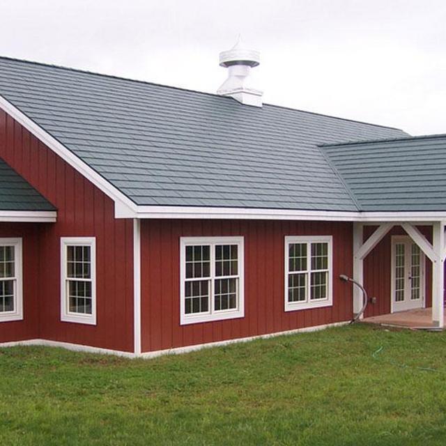 EDCO's classic steel siding giving a red board and batten look.