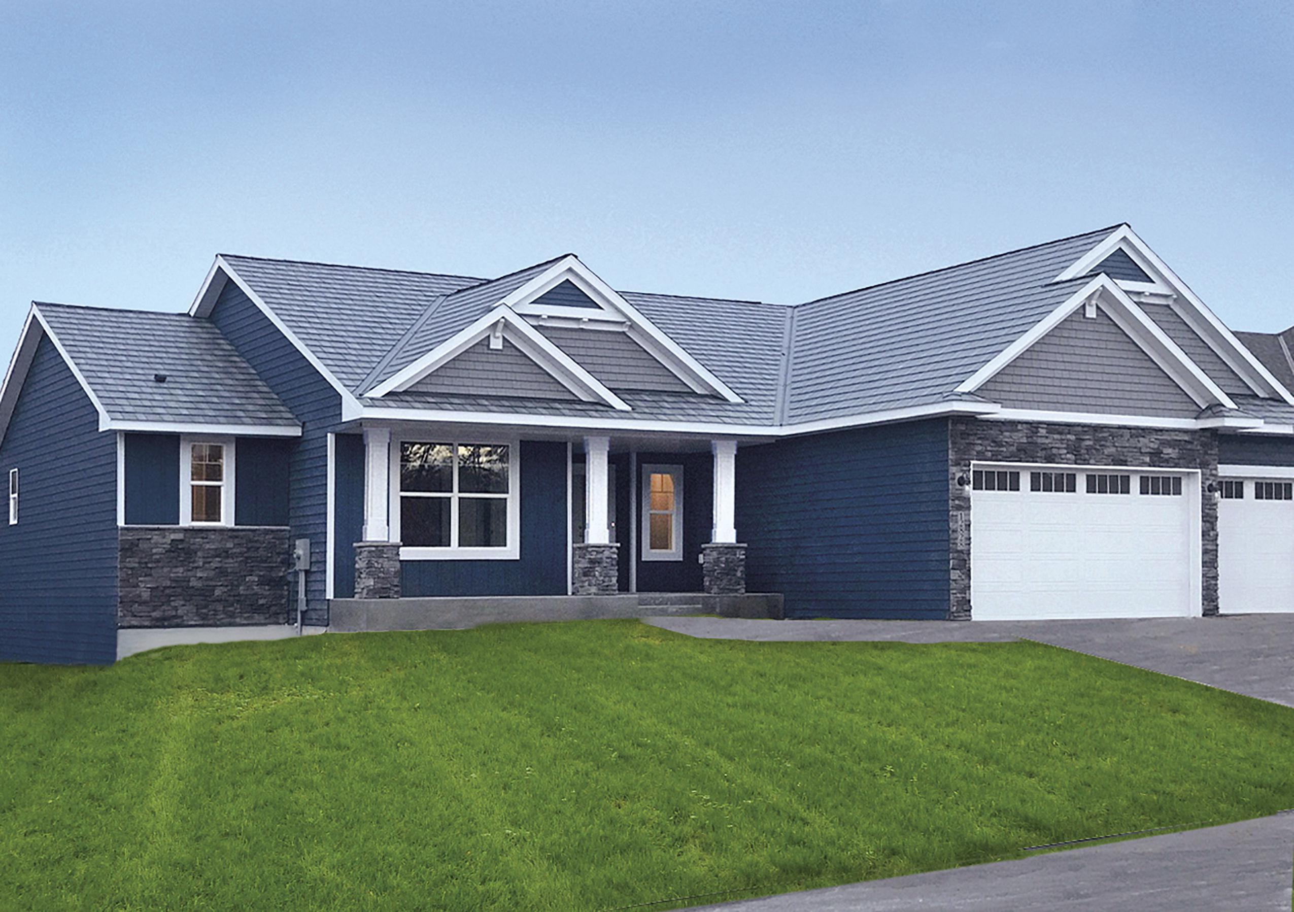 EDCO's blue vertical siding finish on a single family home in Elk River, MN